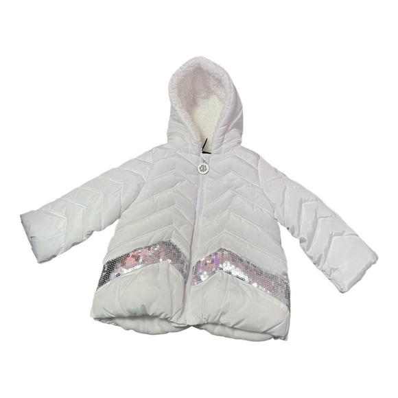 Dkny White Puffer Jacket With Silver Sequins Size 12 months - Picture 2 of 5